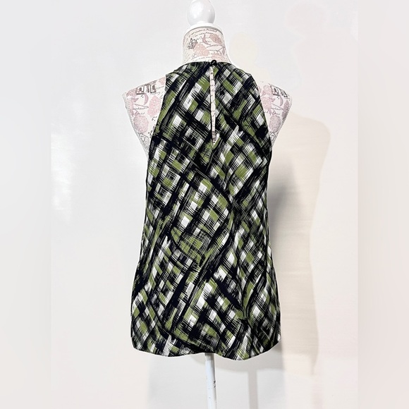 LEONA Green and Black grid print sleeveless halter tank top size S - Picture 6 of 12